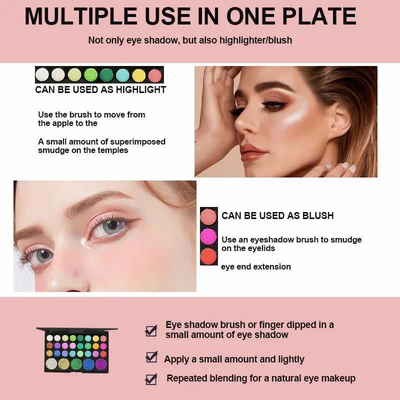 4 pieces of 29 color eye shadow palette with eye black and brush matte waterproof womens shiny eye shadow makeup lastingW240730