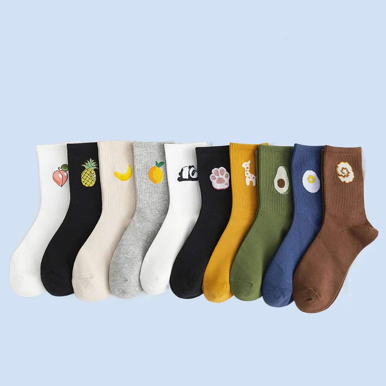 5/10 Pairs Autumn Hyuna Fruit Stack Socks Mens and Womens Candy Color Cartoon Middle-Tube Cotton Socks 240715