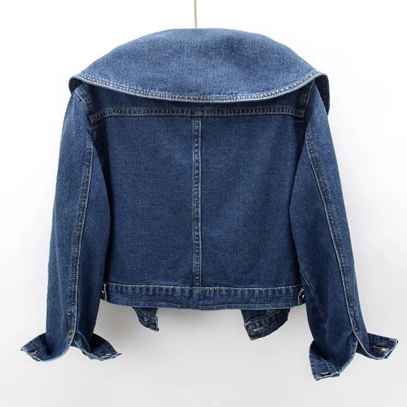 Women Denim Jackets Korean Sailor Collar Fashion Long Sleeves Button Jean Coat Vintage Crop Female Casual Loose Outwear 240717
