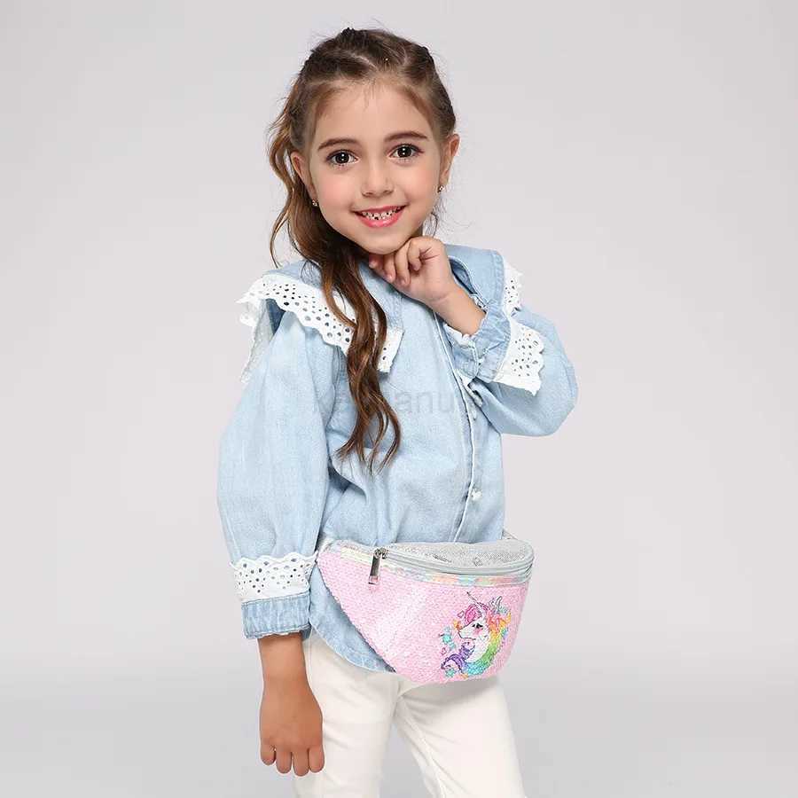 Shiny Sequin Girls Waist Bag Cartoon Unicorn Fanny Pack Teenager Girl Outdoor Travel Bag Holiday GiftsXJ240720