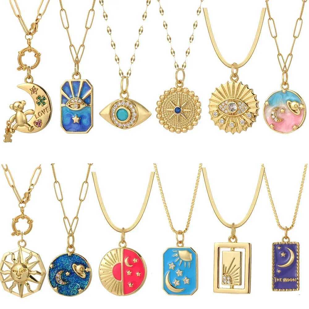Pendant Necklaces Cute Moon Star necklace suitable for women bohemian evil blue eyes gold Dijes bear pendant long stainless steel chain J240719