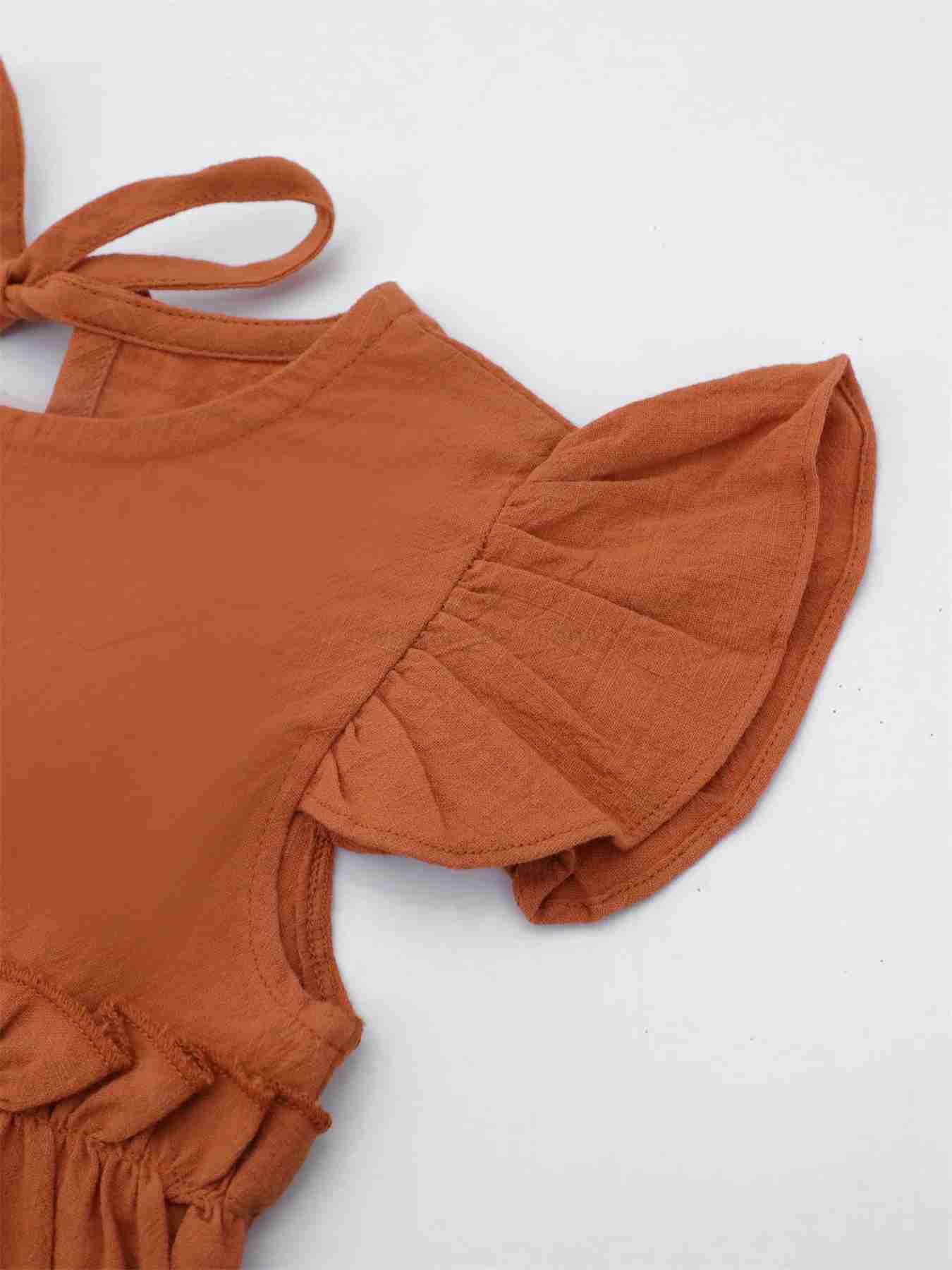 Girls Flutter Sleeve Princess Dress with Tie Childrens Clothing Solid Color Cotton European and American Style NewstyleXJ240720