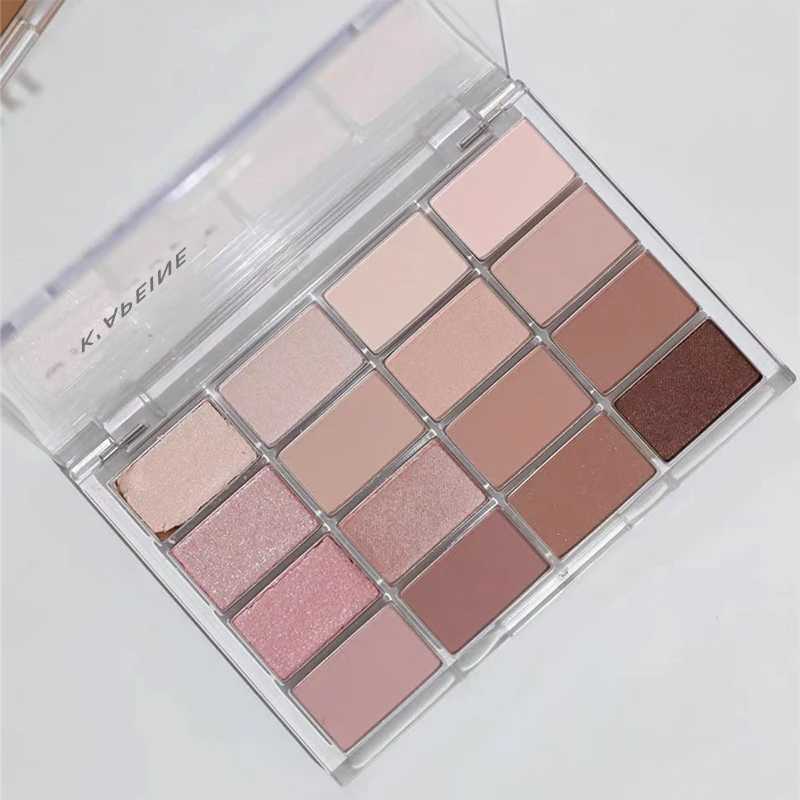 Matte brown eye shadow palette smoke earth color shimmer eye shadow sequins power powder blusher acrylic cosmetics 16 colorsW240730