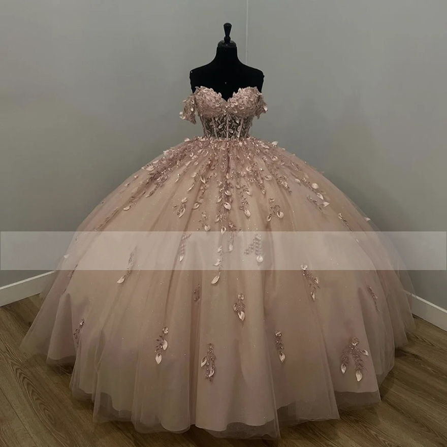 Quinceanera Dress Pink Off The Shoulder Beading Appliques Sparkg Ball Birthday Formal Party Gown Robes De Soiree 6660311