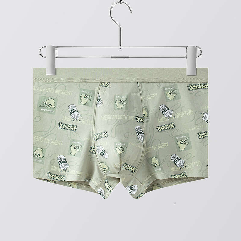 Men's with Personalized Trendy Cotton Printing, Breathable and Antibacterial Inner Crotch, Teenagers' Mid Waist Underwear, Men's Underw