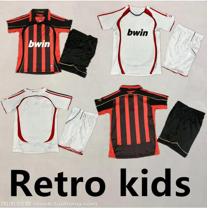 06/07 AC retro soccer jerseys kids football kits KAKA R. CARLOS camisa de futebol football shirt RIVALDO classic vintage Jersey