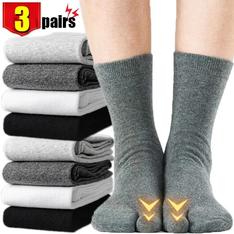 Women Socks 3Pairs 6Pcs Two-toe Men Sweaty Nonslip Split Separate Tabi Toes Fiber Deodorant Long Stockings Solid Shoe Sox