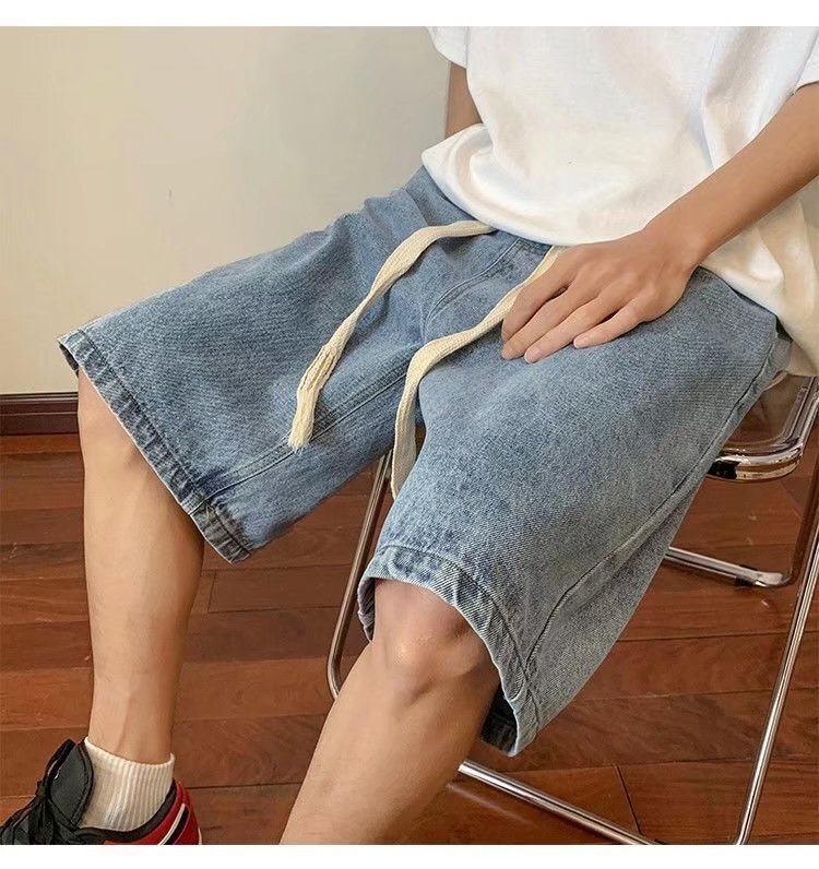 Work shorts, jeans, summer thin Korean version, men's trend, ins loose oversized casual pants