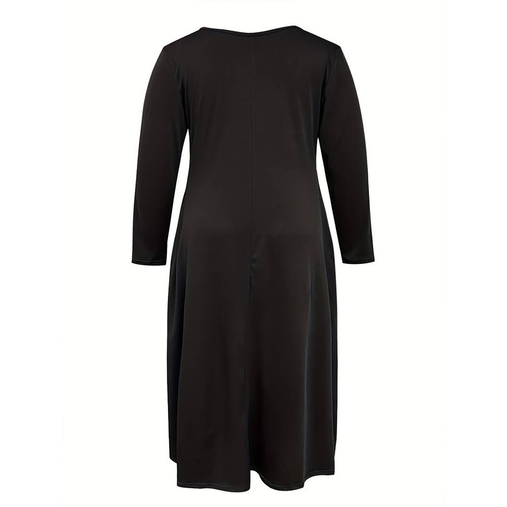 European and American plus size women's simple commuting U-neck dress, loose and casual slimming long skirt