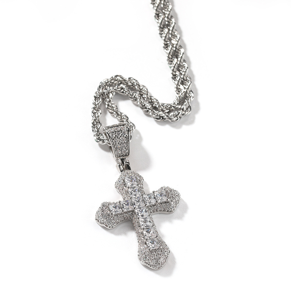 Luxury Designer Cross Necklace Pendant Hip Hop Rock Silver Plated Stainless Steel Chain Men Cubic Zirconia Earrings for Women Necklace Party Jewelry