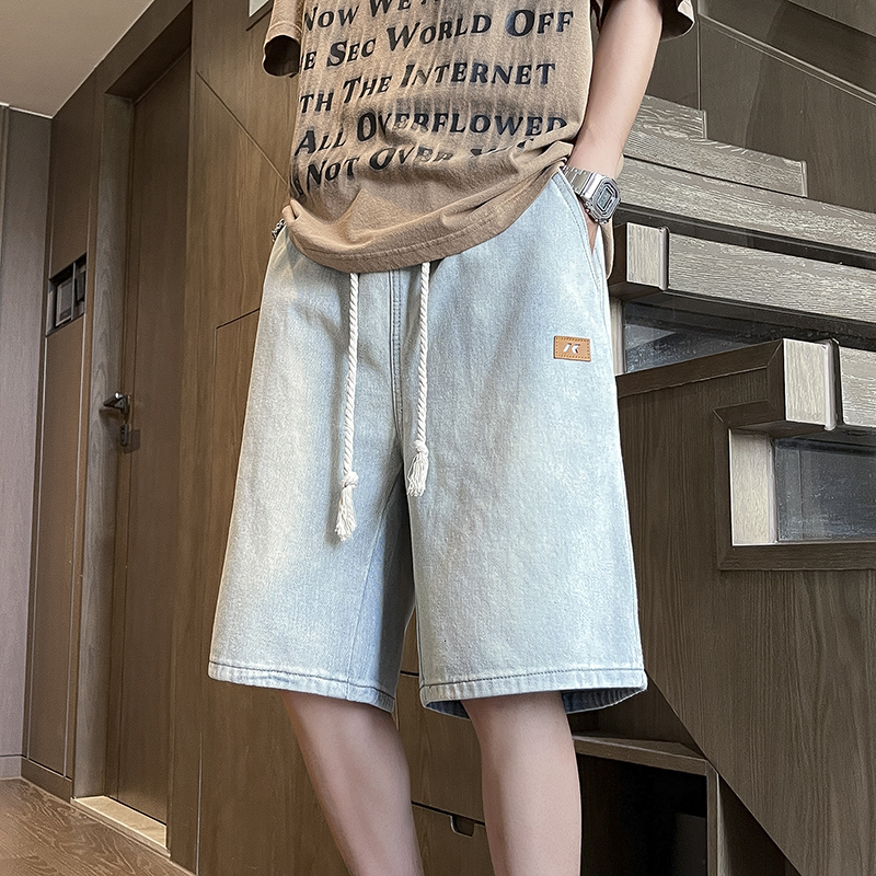 Denim shorts 2024 summer thin mid length trend American fashion brand wash water casual five quarter pants men