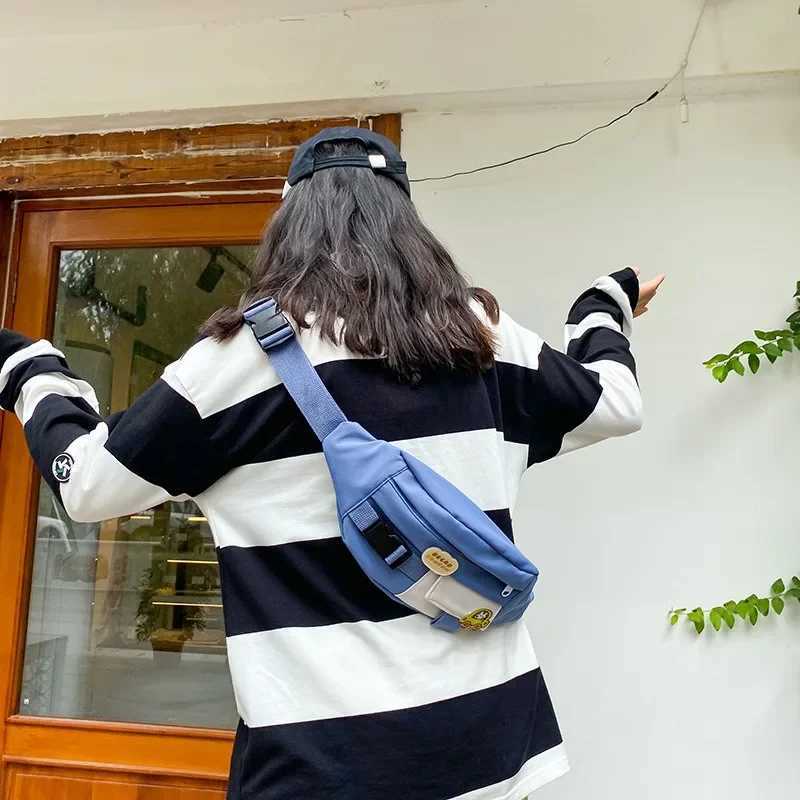 Waist Bags For Women 2023 New Canvas Leisure Solid Color Fanny Pack For Girls Cute Crossbody Chest Bag Belt Waist PacksXJ240720