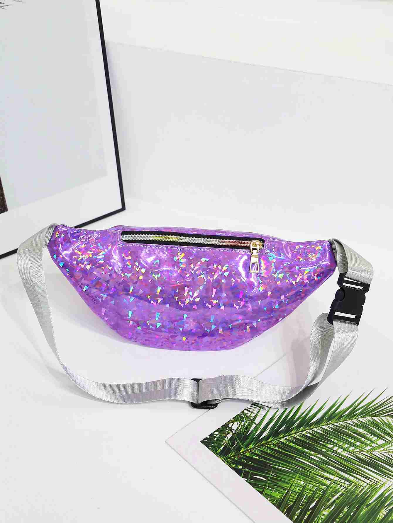 Holographic Waist Bags Women Silver Fanny Pack Female Belt Bag Black Geometric Waist Packs Laser Chest Phone Pouch Bum BagXJ240720