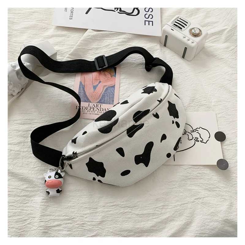 woman chest bag Korea INS cow canvas small messenger bag Japanese Harajuku style wild girl cute student chest bag Female pocketsXJ240720