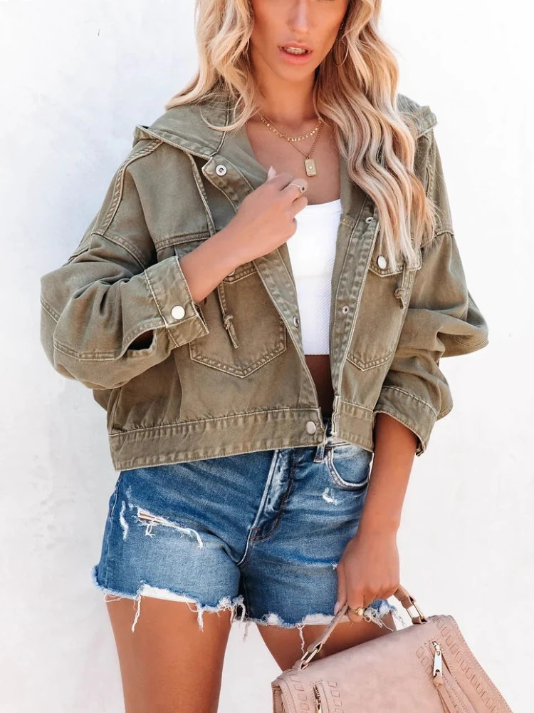 Spring Summer Jackets Women Hooded Denim Jacket Womens Vintage Jean Coats Casual Long Sleeve Top Clothes Female Streetwear 240717