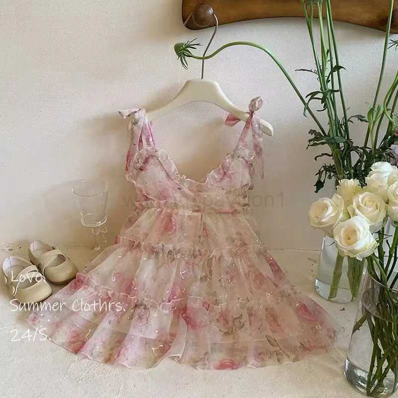 2-7Y Girls Fashionable Princess Dress Korean Children Dress Embroidered Mesh Girls Flower Girl DressXJ240720