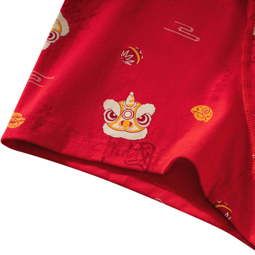 Benmingnian Da Hong Pure Cotton Mid Waist Good Luck Underwear New Year Print U Convex Men's Flat Corner Pants Designer Underwear Men Boxer Design
