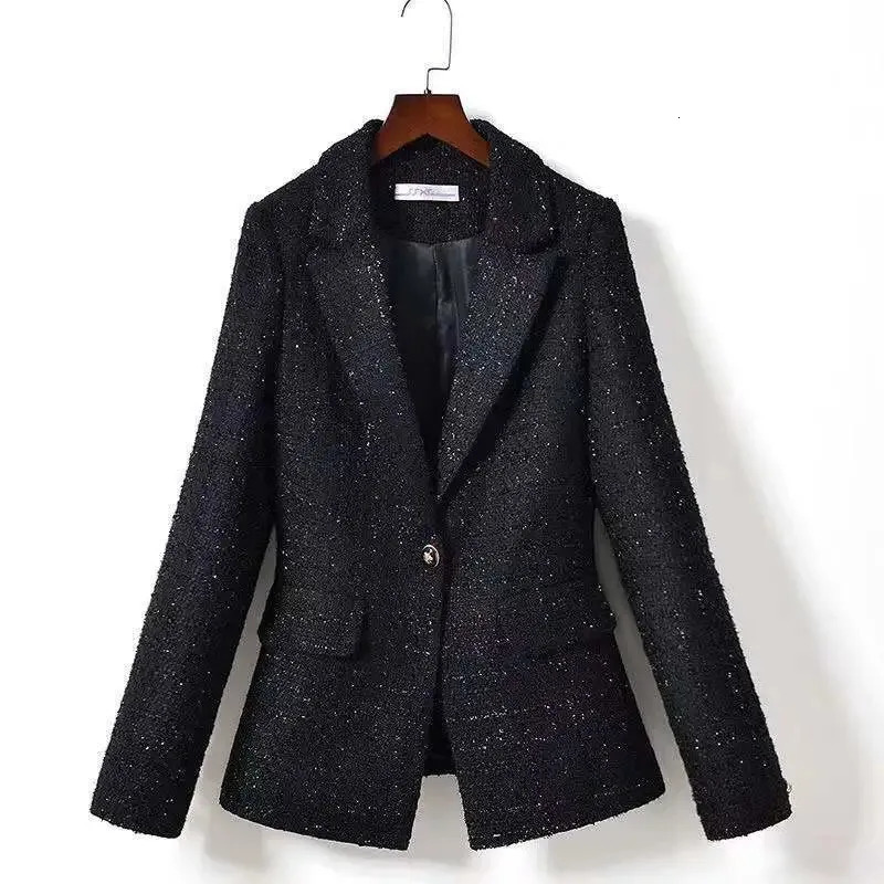 Womens Blazer Tops Fashion Coarse Tweed Woolen Suit Jacket Woman Spring Autumn Casual Coat Casaco Feminino 240715