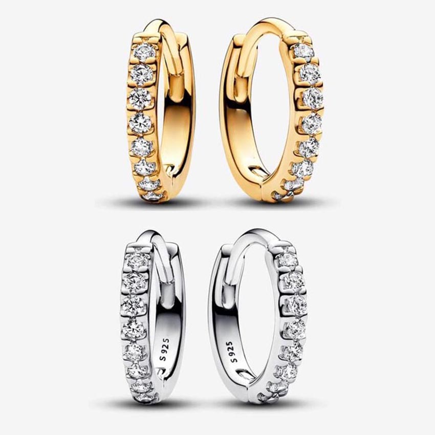 Sparkling Hie Hoop Earrings Sterling Sier Dia Earring For Women Men Party Jewelry Gold earrings with Retail Box Set High quality