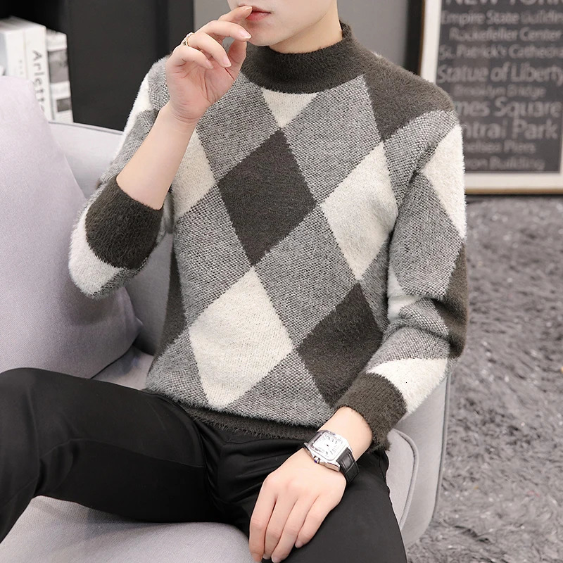 Warm mink cashmere sweater mens winter round neck drawstring skipping rope soft thick Christmas 240718