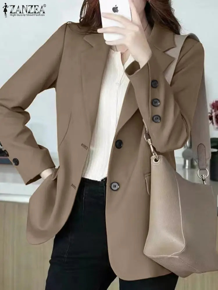 ZANZEA Autumn Fashion OL Blazer Woman Long Sleeve Lapel Neck Suits Elegant Party Jackets Female Vintage Solid Color Outwear 240715