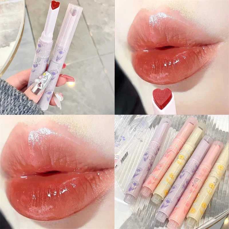 Heart-shaped Lip Glaze Flower Mirror Lipstick Waterproof Non-stick Cup Lip Gloss Lasting Moisturizing Whitening Lip Pen KoreanXJ241205