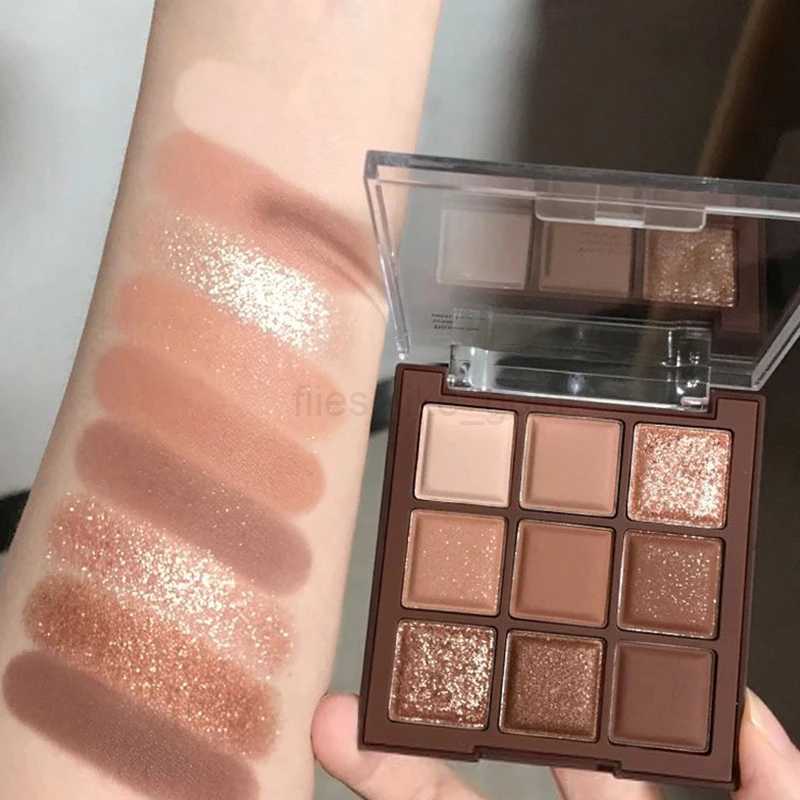9-color glitter eye shadow palette chocolate brown shimmer matte acrylic eye shadow palette waterproof Korean cosmeticsW240730
