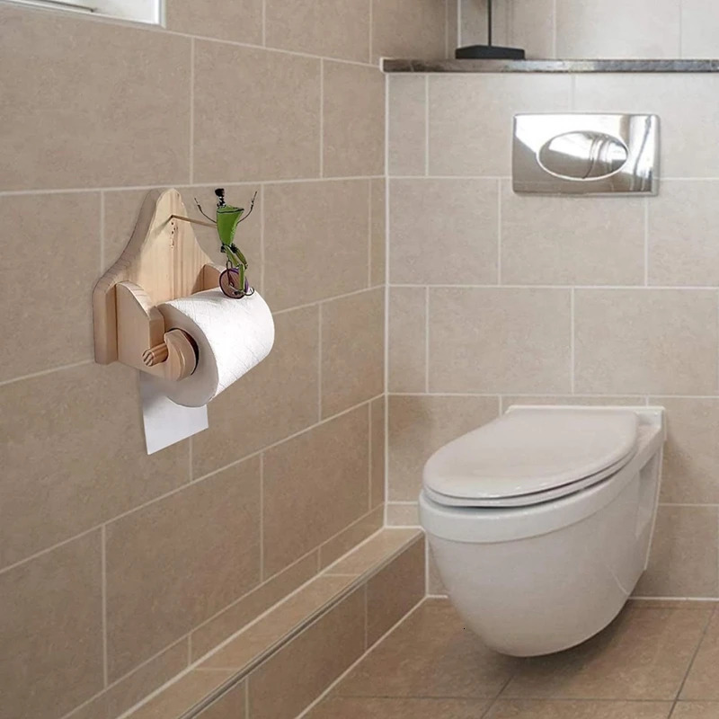 Creative Frog Riding Bicycle Toilet Paper Holder Funny Wall Mounted Frog Roll Paper Holder 240712