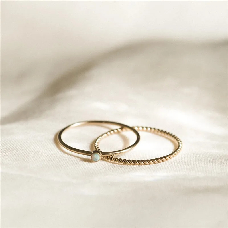 14K gold-plated small opal ring finger ring minimalist gold jewelry Anillos Mujer Bague female Boho Aneis ring 240805