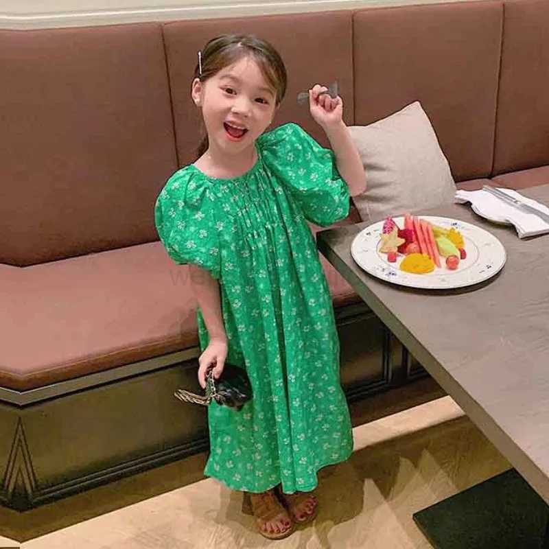 Dressed girls summer clothing sweet floral loose versatile casual 2-7 year Beibei countryside style fashion childrens clothingXJ240720