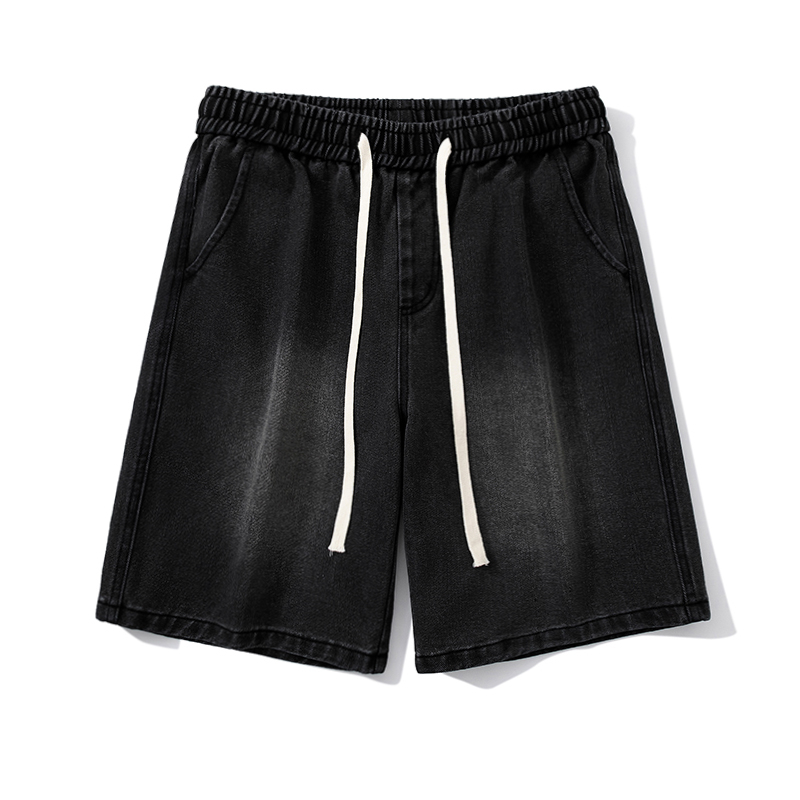 2024 Summer Thin Elastic Waist Cowboy Shorts for Men, Ma Liu, Loose Straight, Trendy Brand, Five Point Casual Mid Pants