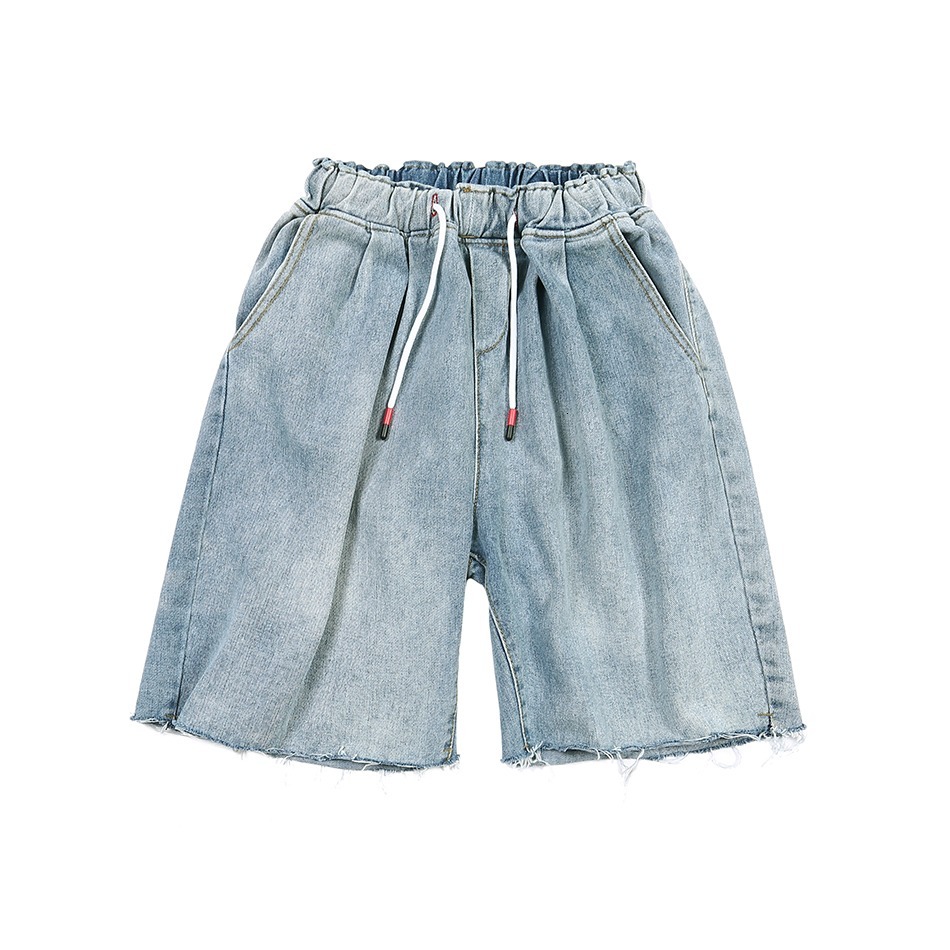 Cowboy shorts men's trendy brand loose straight tube internet famous 5-point ins versatile elastic waist dad pants