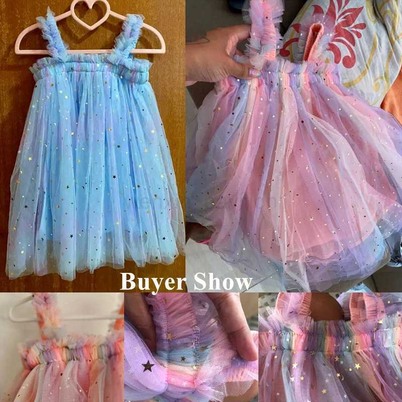 Toddler Baby Girl Dress Rainbow Sequins Tulle Tutu Vestidos 1-5 Y Kids Birthday Party Princess Set Infant Summer Sweet OutfitsXJ240720