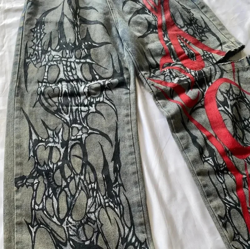 Street Fashion Trend Washed Vintage Jeans Women Y2K Harajuku Casual Joker Straight Wide Leg Pants Couple Punk Rock Trousers 240717