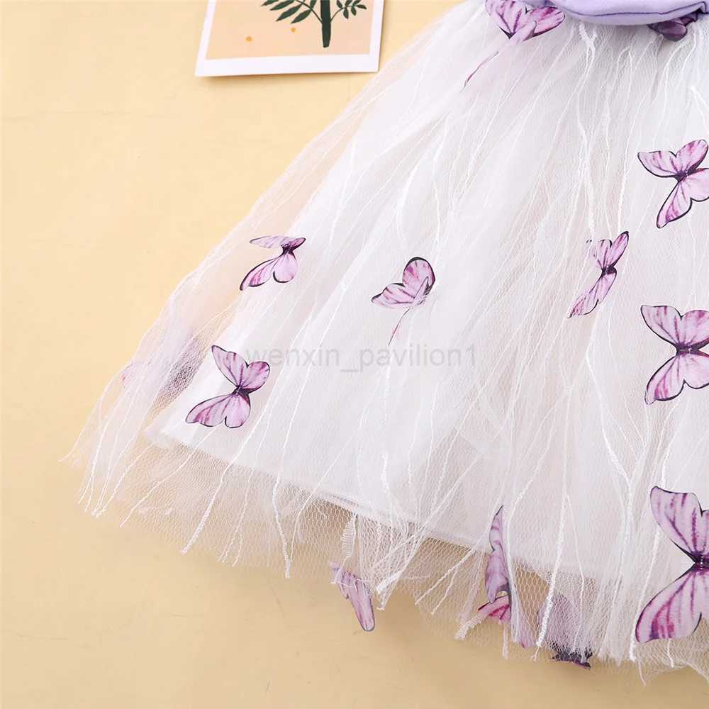 1-5Years Kids Girl Princess Dress Beautiful Butterfly Ruffle Tulle Dress Toddler Girl Birthday Partywear Fashion Baby ClothingXJ240720