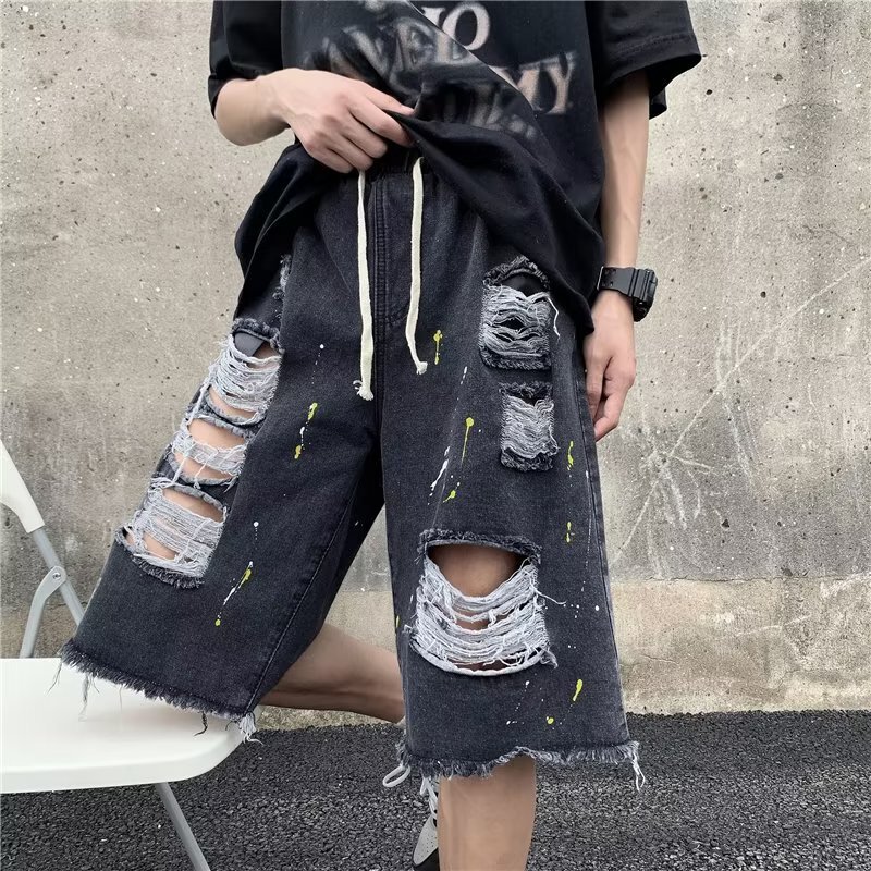 Men's High Street Hip-Hop Jeans - M-Embroidery Wide-Leg Denim Pants, Casual Long Edge Style