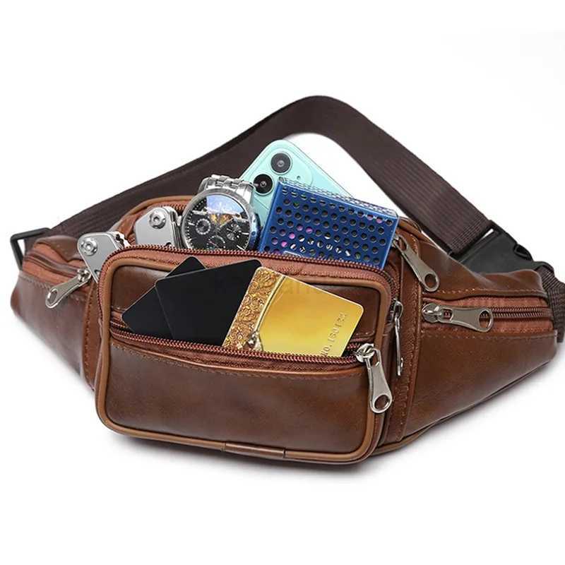 Mens Waist Pack Leather Bag Waist Belt Bag Male Leather Fanny Pack Fashion Luxury Small Shoulder Bags For MenXJ240720