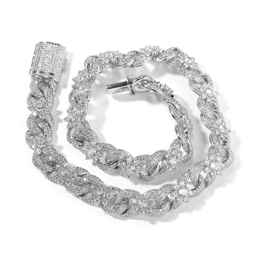 Hip Hop Flower Cuban Chain Necklace Bracelet 5A Zircon 8 Infinite Chain Jewelry