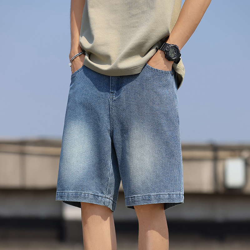 2024 Summer New Trendy Brand Starry Sky Pattern Denim Shorts Men, Loose and Versatile, Half Tight Waist Pants for Men