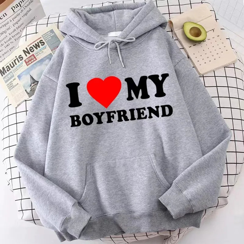 High quality topnotch I love my boyfriend and girlfriend printed warm hoodie sweater Harajuku unisex casual comfortable 240718
