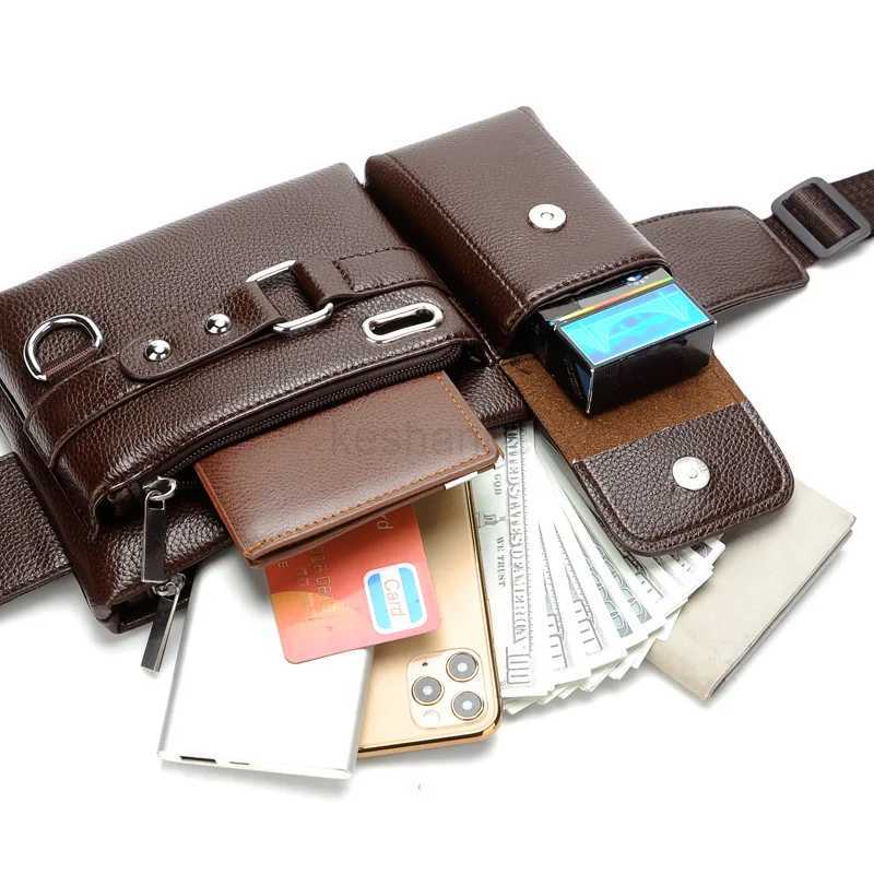 Bag for Men Waist Bag Shoulder Bag PU Leather Belly Waterproof Male Fanny Pack Male Belt Bag Multifunction Chest BagXJ240720