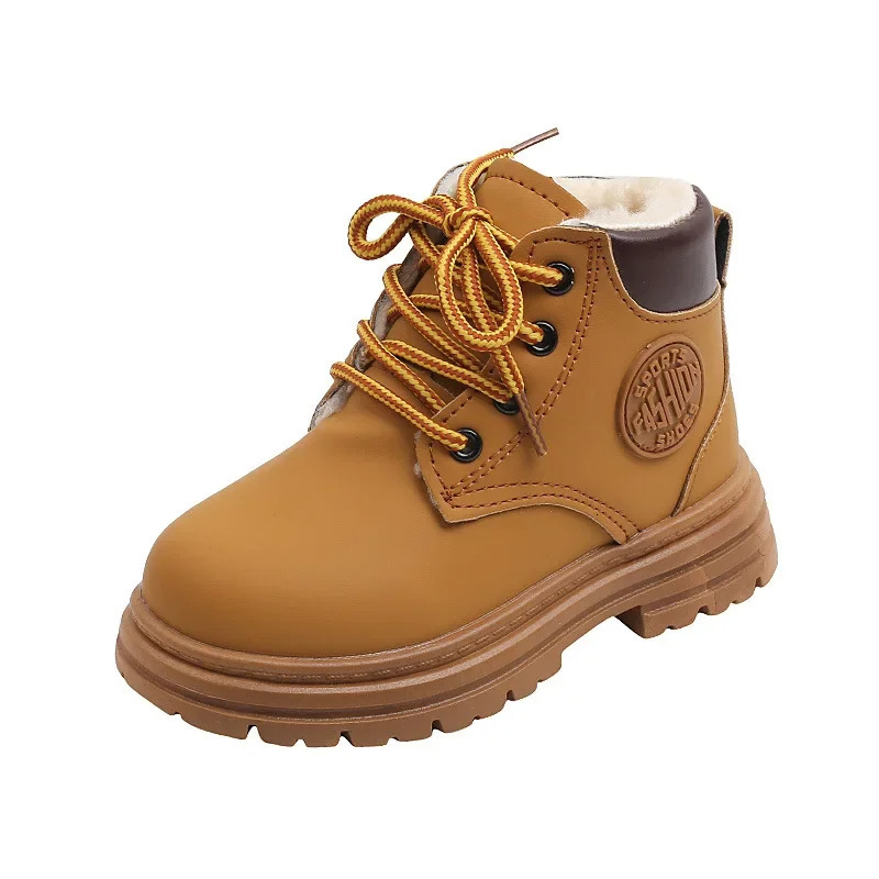 Winter Kids Combat Boots Furry Lined Children Ankle Boots Fashion Boys Girls Short Boots Student Non-slip Shoes Footwear H07032 240710