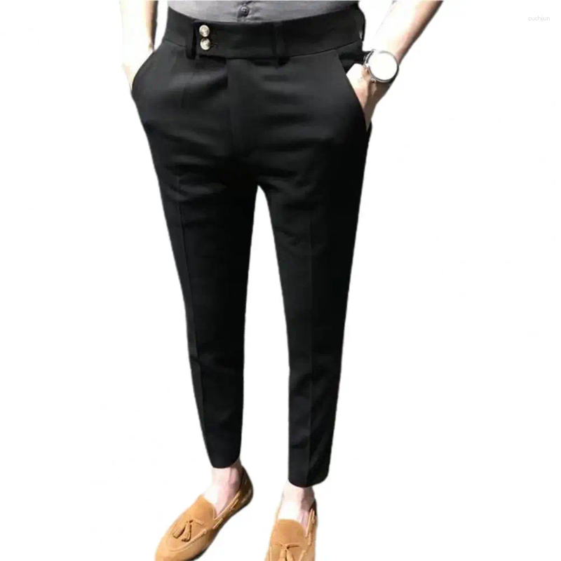 Men's Suits Chic Ninth Trousers Office Gentle Close-fitting Super Breathable Mid Waist Men Suit Pants
