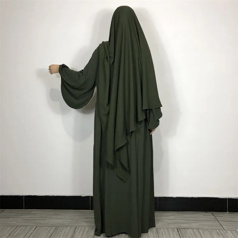 2 Piece Prayer Dress Muslim Islamic Clothing Jazz Crepe Modest Drop Fall Sleeves Abaya Set Match Khimar Jilbab Long Hijab 240712
