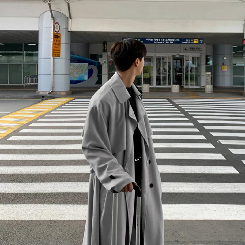 IEFB Autumn Korean Windbreaker Mens Medium Long Cape Casual Trend Handsome Loose Trench Coat Man Oversize Cloth 9Y5263 240719