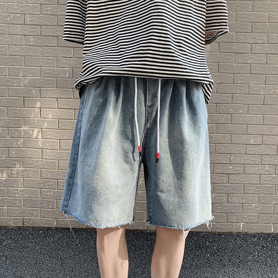 Cowboy shorts men's trendy brand loose straight tube internet famous 5-point ins versatile elastic waist dad pants