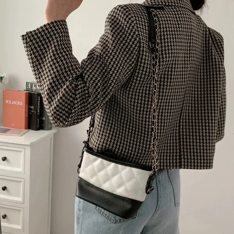 Vintage Plaid Crop Blazer Top Chic Elegant Office Clothing Spring Autumn Lady Suit Jacket Women Double Breasted Coats 240715