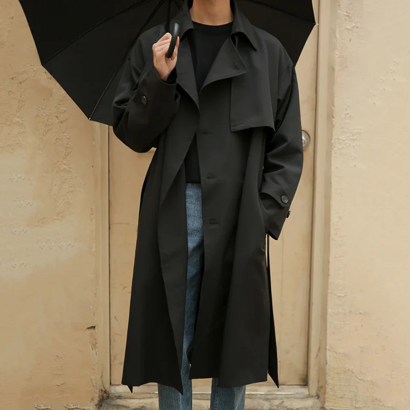 IEFB Autumn Korean Fashion Double Breasted Windbreaker Mens Middle Long Loose Handsome Mens Trench Coat Belt 9Y5262 240719