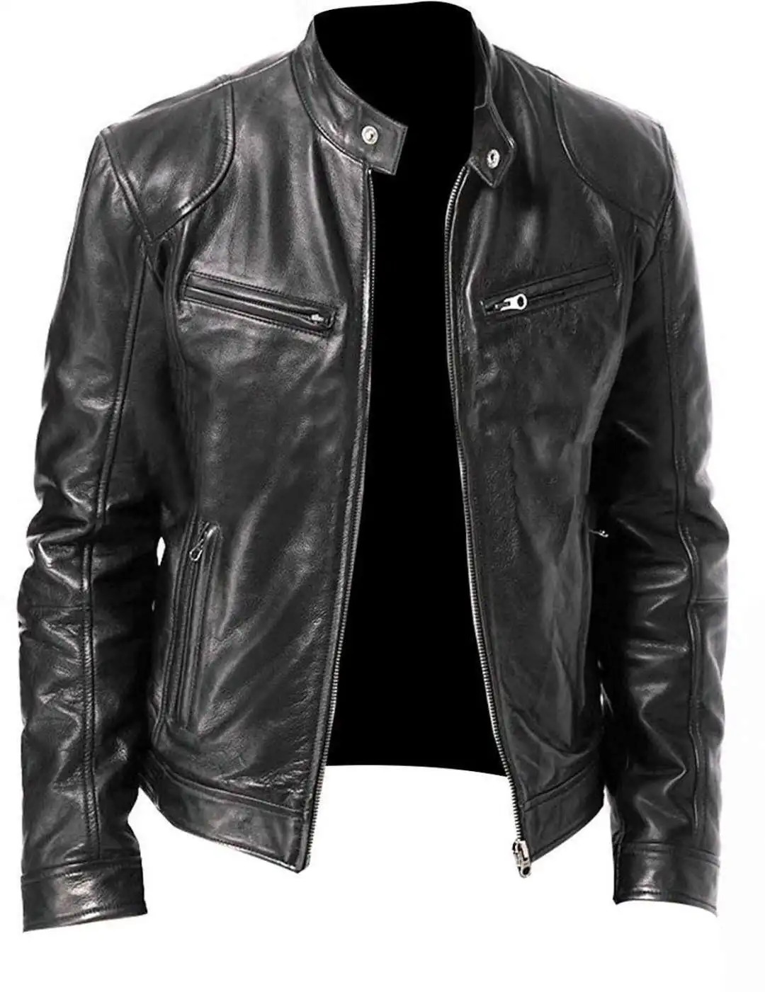 Men Fashion Leather Jacket Men Autumn Motorcycle Slim Fleece Jacket Coat Men Spring Outdoor Casual Motor Biker Pu Leather Jacket 240716