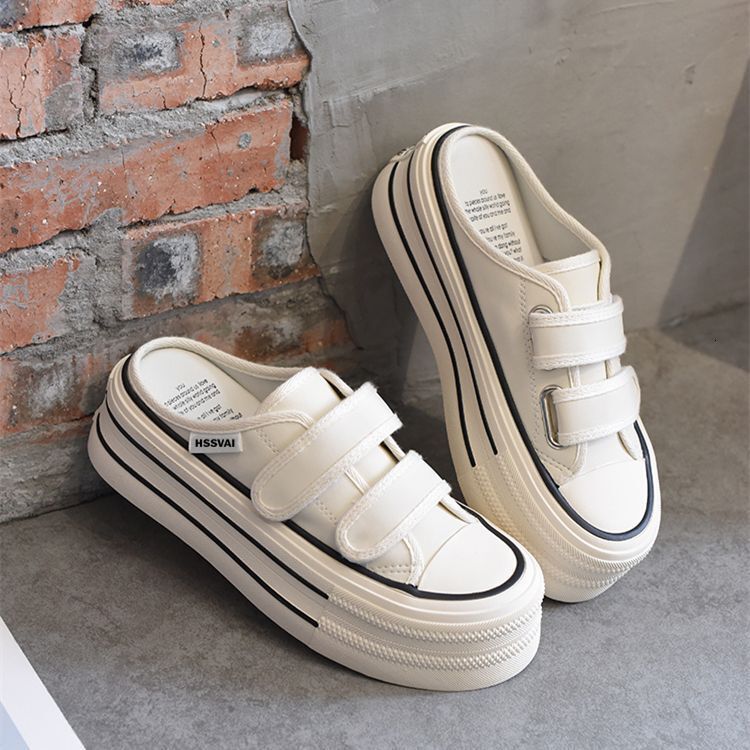 UQD-Limited Time Offer-Velcro Toe Half Slippers Women's Outfit 2023 Summer Korean Edition Thick Platform Versatile Little White Shoes XZ-1914